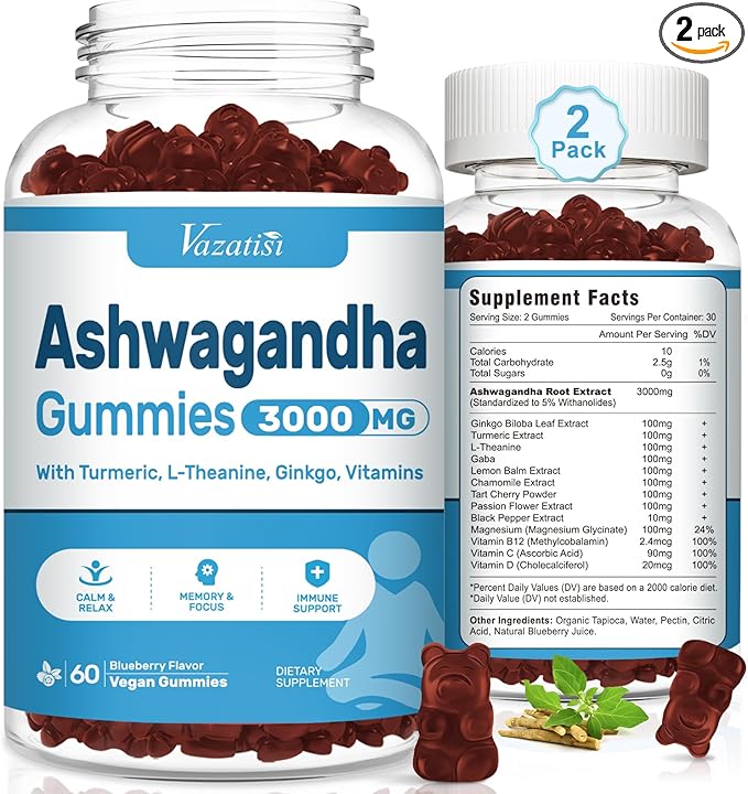 Ashwagandha Gummies for Women & Men, Ashwagandha Supplements for Calm Mood & Increased Energy, Non-GMO, Gluten-Free, Vegan 120ct