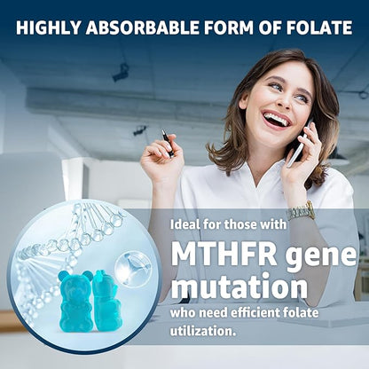 L-MethylFolate 15mg & Methyl B12 Gummies, Methylated B1, B2, B6 Multivitamins - Active 5-MTHF & High Absorption - Supports MTHFR Gene, Cognition, Homocysteine Levels, Folate Metabolism, Vegan, 60 Cts