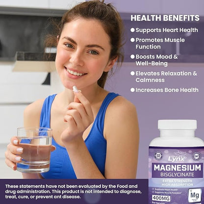 Magnesium Glycinate 400 mg, [120 ct] Maximum Absorption Chelated & Purified Magnesium Supplement Capsules, Magnesium for Sleep, Energy, Muscle, Bone & Joint Support, Non-GMO, 2 Month Supply