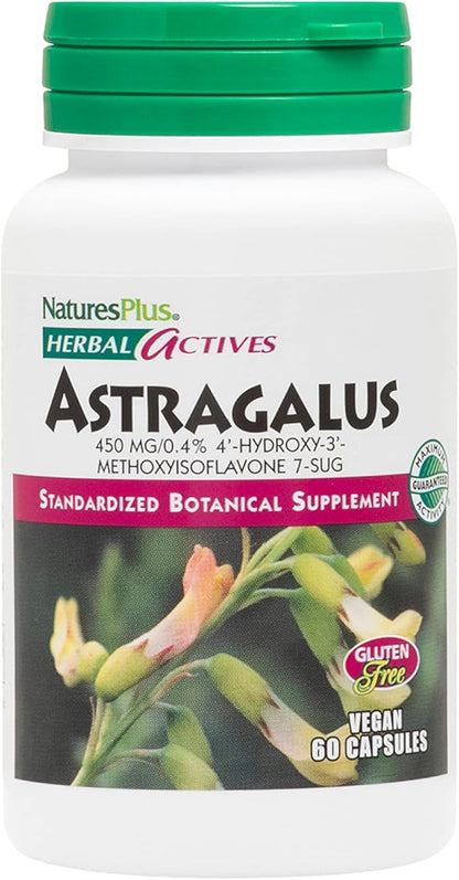 NaturesPlus Herbal Actives Astragalus - 60 Capsules - Immune System Support - Vegan, Gluten Free - 60 Servings