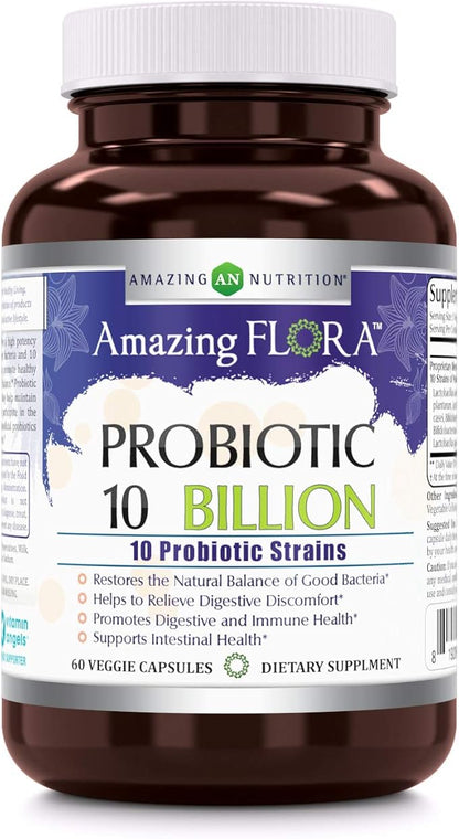 Probiotic 10 Best Probiotics Strains, Veggie Capsules -Including Acidophilus, plantarum, rhamnosus etc * Supports Digestive & Immune Health * (10 Billion, 60 Count)