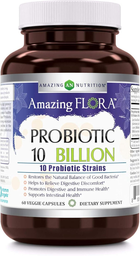 Probiotic 10 Best Probiotics Strains, Veggie Capsules -Including Acidophilus, plantarum, rhamnosus etc * Supports Digestive & Immune Health * (10 Billion, 60 Count)