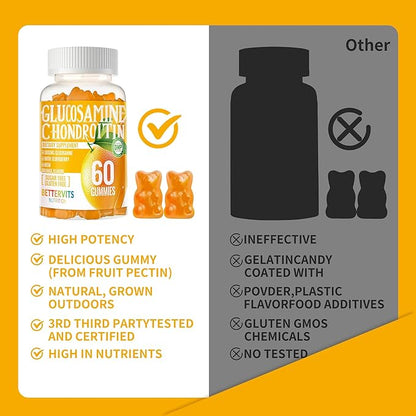 Glucosamine Chondroitin Gummies with MSM & Elderberry Extra Strength - Joint Support, Antioxidant Immune Support Supplement for Adults, Men & Women.60 Orange Gummies