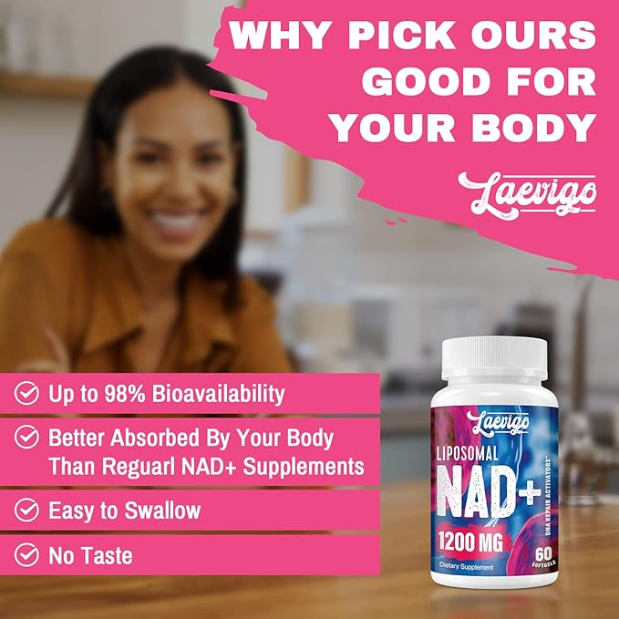 1200mg Liposomal NAD+ Supplement, Ultra Purity Actual NAD Supplement, Enhanced Absorption, Boosting NAD+, Age Defense, Energy, Metabolic Repair, 120 Softgels