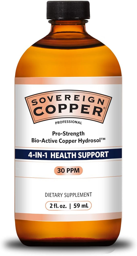 Sovereign Copper Pro-Strength Copper-Hydrosol, Bio-Active Liquid Copper Supplements for 4-in-1 Health Support, 2 fl oz