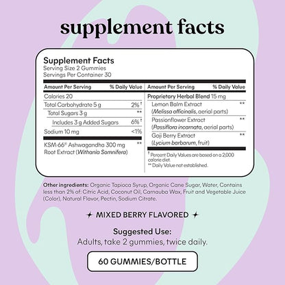Lemme Chill Stress Relief Gummies with 300mg KSM-66 Ashwagandha, Lemon Balm, Passionflower & Goji to Support Relaxation, Healthy Cortisol & Sleep - Gluten-Free, Non-GMO, Mixed Berry (60 Count)
