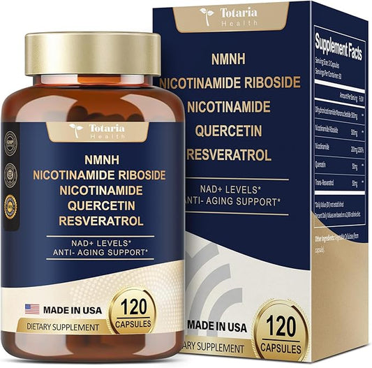 NMNH (Dihydronicotinamide Mononucleotide), NMNH Supplement w/Niacinamide (Vitamin B3), Quercetin, Trans-Resveratrol, Support NAD+, Skin Cell Health*, Anti-Aging & Energy, 120 Caps