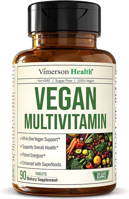 Vegan Multivitamins for Women & Men - Multivitamin & Multimineral Supplements for Energy, Focus and Overall Health. Daily Vegan Vitamins A, C, D, E & B12, Zinc, Calcium, Magnesium & More. 90 Tablets