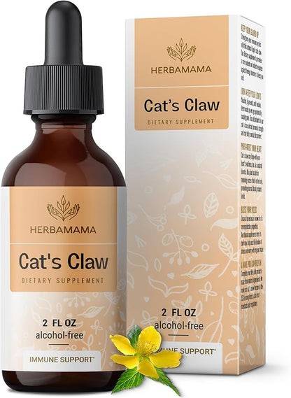Herbamama Liquid Drops Kit - Bundle of Cat's Claw Extract 2 fl oz and Lemon Balm Tincture 2 fl oz - Vegan Herbal Supplement Liquid Extract - Non GMO, Sugar & Alcohol-Free - 2 Pack