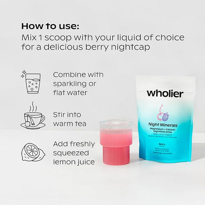 wholier Magnesium Glycinate, Tart Cherry Juice, Chelated Calcium. Calming Nighttime Drink. Natural Support for Sleep, Stress + Relaxation. Night Minerals. (30 Servings)