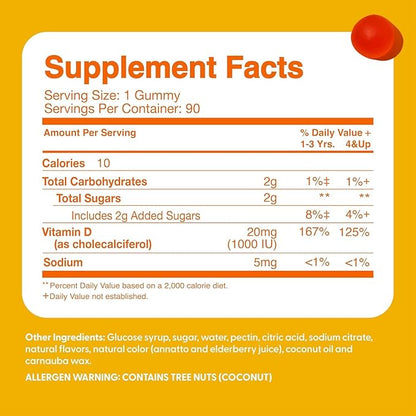 Feel Great Kids Vitamin D3 1000 IU Gummies (2-Pack) | Kids Vitamin D Gummies for Healthy Bones, Mood, & Immune Support | Citrus Flavored Vegetarian D3 Gummies