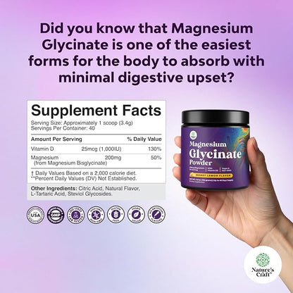 High Absorption Magnesium Glycinate Powder - Vegan Magnesium Powder for Sleep Relaxation & Regularity - Drink Mix Non-GMO Gluten Free & No Artificial Flavors (Honey Lemon) 40 Servings