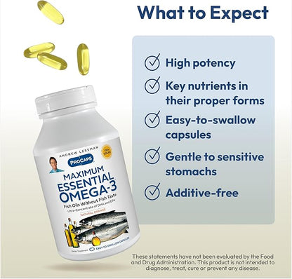 ANDREW LESSMAN Maximum Essential Omega-3 Orange - 360 Softgels - Ultra-Pure, High Potency Omega-3 Oils. High DHA, No Stomach Upset, No Contaminants, No Mercury. Small Easy to Swallow Softgels