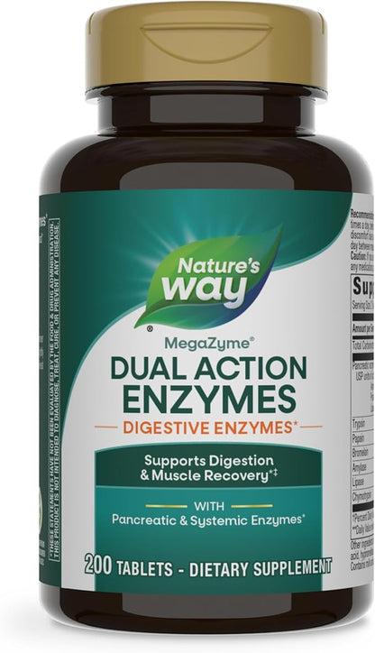 Nature's Way Mega-Zyme, Pancreatic & Systemic Enzymes*, Relieves Occasional Muscle Soreness Due to Overexertion and Exercise,* Digestive Support*, 200 Tablets (Packaging May Vary)