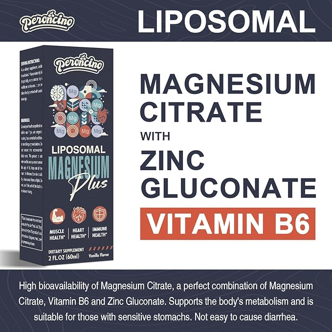 Liposomal Magnesium Citrate Drops for Gut and Bone Health, Mood and Stress Management, Powerful Formula with Vitamin B6 and Zinc Gluconate 60ml (2.04 Fl Oz (Pack of 3))