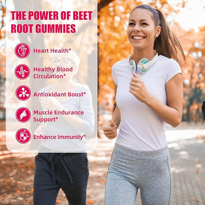 Beet Root Gummies - Beets Chewables for Heart & Circulation Support Nitric Oxide Energy Boost, Sugar Free Beet Gummies Supplement for Blood Pressure with Vitamin C D B12 Grapeseed Coenzyme Q10 60ct
