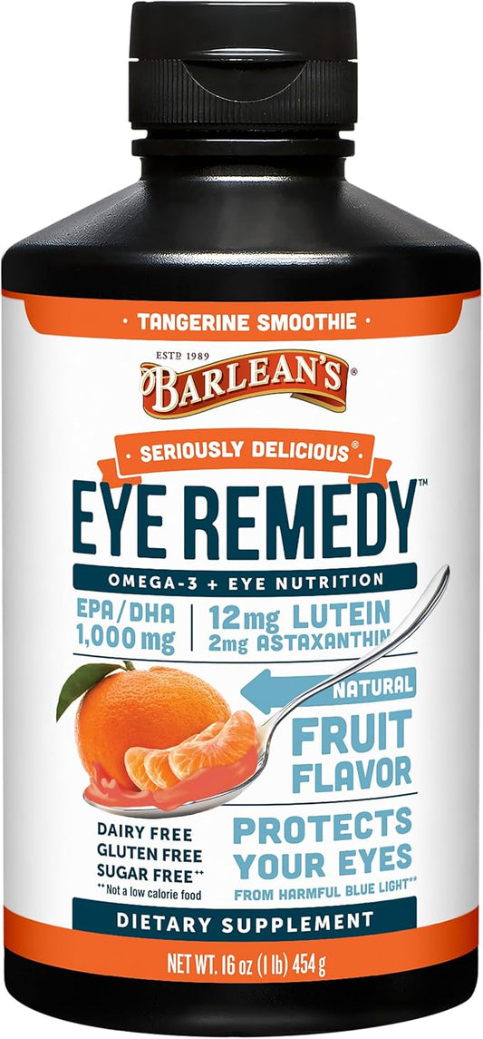 Barlean's Eye Remedy Supplement, Tangerine Flavored Fish Oil Liquid with Lutein, Astaxanthin and Zeaxanthin,1,000mg Omega 3 EPA DHA, Eye Care Supplements, 16 oz