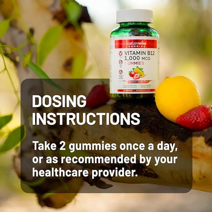 NatureWise Vitamin B12 Gummies for Adults, 1000 mcg - Strawberry Lemon Flavor - Supports Daily Energy, Mental Clarity, Cognitive Function - Vegan, Gluten-Free, Non-GMO - 90 Count[45-Day Supply]