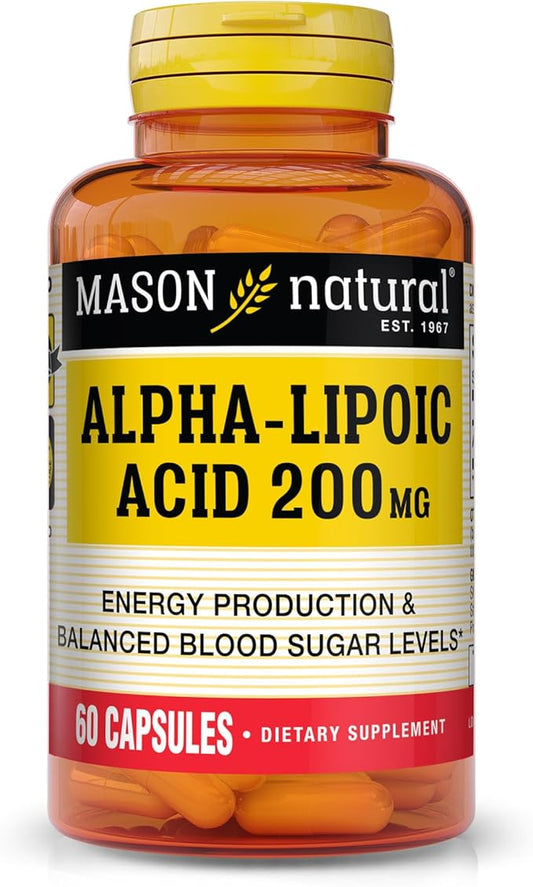 MASON NATURAL Alpha Lipoic Acid 200 mg - Supports Energy Production, Antioxidant Support Supplement, 60 Capsules