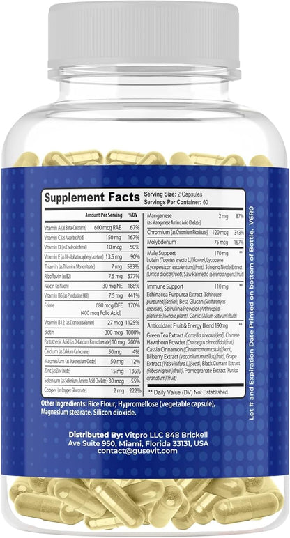35-in-1 Men's Multivitamins for Immune Support, Stamina & Energy Boost | Men's Health Supplement with Vitamins & Antioxidants | VIT C, B-Complex, Zinc, Spirulina & More | 120 Count