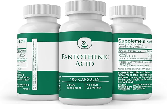 PURE ORIGINAL INGREDIENTS Pantothenic Acid (100 Capsules) Pure, Vitamin B5, Calcium Supplement