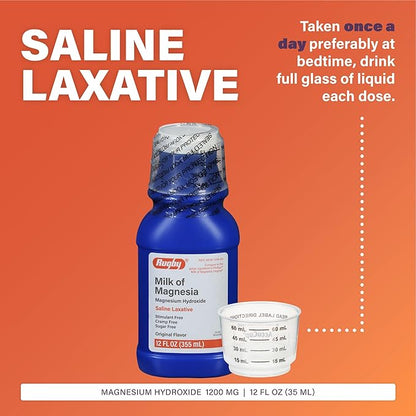 Rugby Milk of Magnesia Magnesium Hydroxide Saline Laxative - Stimulant-Free, Cramp-Free, Sugar-Free - Original Flavor -12 Fl Oz