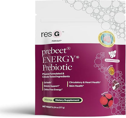 resG prebeet - Prebiotics Drink for Digestion, Occasional Constipation, Gas, Bloating with Akkermansia & GLP-1 Support w/Beet Root & Fiber, Gut Health for Women & Men - 180g (30 Servings)