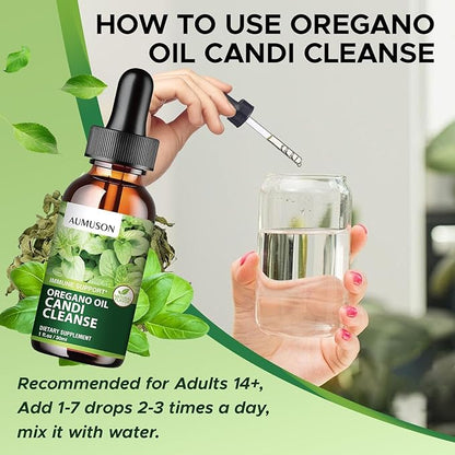Oregano Oil Candi Cleanse Drops,Oil of Oreg ano Liquid with Black Seed Oil,Natural Herbal Essential Oil for Immune Support,Digestive Gut Clean Health, Antioxidant