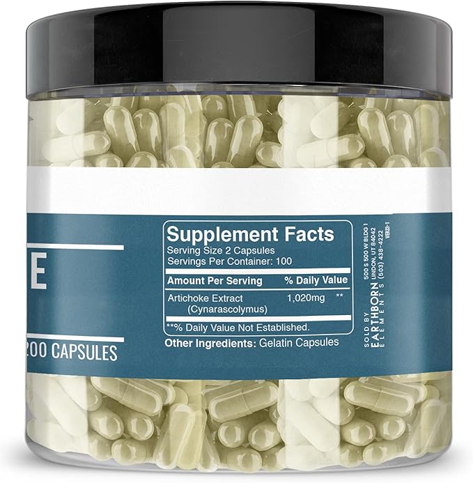 Earthborn Elements Artichoke Extract 200 Capsules, Pure & Undiluted, No Additives