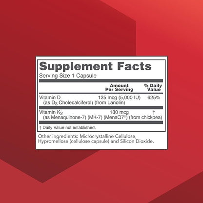 PROTOCOL FOR LIFE BALANCE - K2 MK-7 and D3 - Vascular Health and Structural Support, Bone Strength, Appetite Suppressant, Natural Weight Loss, Supports Calcium Absorption - 60 Veg Capsules