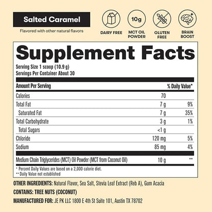 Perfect Keto 7g MCT Oil Powder, Medium Chain Triglycerides Supplement, Non Dairy Coffee Creamer for Keto Diet, Ketogenic MCT Oil Mix for Coffee, Smoothie, Protein Shakes, Salted Caramel, 30 Servings