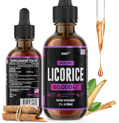 HERBIFY Licorice Root Extract - Powerful Licorice Supplement - Lung Support Supplement - Licorice Extract for Skin Health and Immune Support - Made in USA - 2oz