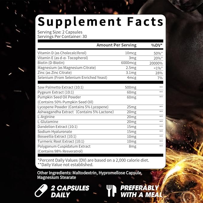 Saw Palmetto for Men 500mg - Prostate Support, Urinary & Hair Health Supplement with Pumpkin Seed Oill, Pygeum - Herbal Complex for Men's Wellness, Vegan Formula, 60 Capsules