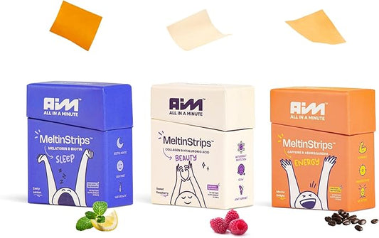MeltinStrips™ Energy, Beauty & Sleep Travel Bundle | Fast-Acting Supplements for Instant Energy, Skin Hydration & Improved Sleep | Sugar-Free | Vegan | 90 Oral Strips