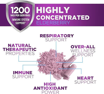 Elderberry Immune Support Extract Capsules - Daily Immune Support for Adults with Natural Sambucus Black Elderberry Antioxidant - No Sugar & Gluten Free Vitamin, Non-GMO Supplement - 120 Capsules