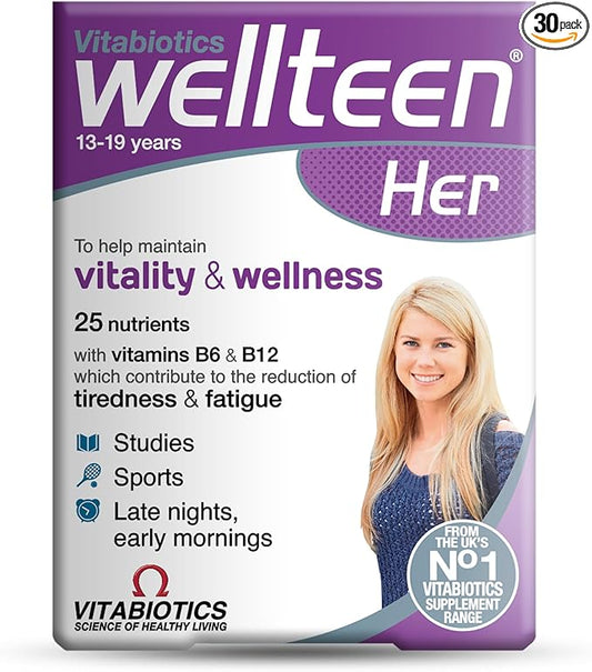 Vitabiotics Wellteen Her - Nutritional Support for Teenagers and Young Women Ages 13-19 - 30 Tablets