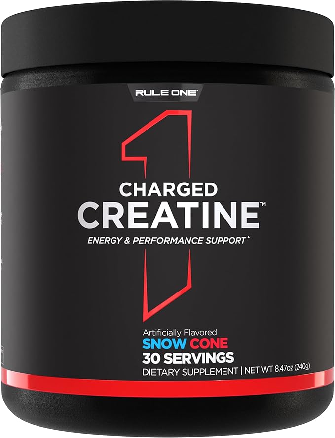 Rule 1 Charged Creatine - Multi-Function Workout Supplement with Creatine, Electrolyte, and Energy Blends for Intensity, Performance, & Hydration Support (30 Servings, Snow Cone)