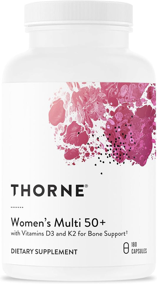 THORNE Women's Multi 50+ - Comprehensive Daily Multivitamin with Vitamins A, B6, B12, C, D, E, K, Zinc & More - Support Heart, Brain, Bone & Immune Health* - 180 Capsules