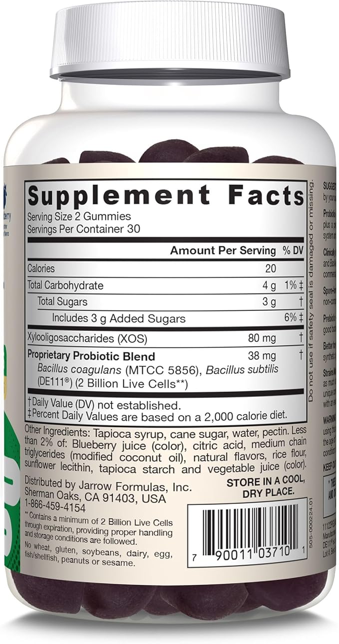 Jarrow Formulas Probiotic+ Prebiotic 2 Billion Live Cells Supplement, Digestive Health and Immune Support, 60 BlackBerry Flavor Probiotic+ Prebiotic Gummies, 30 Day Supply