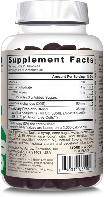Jarrow Formulas Probiotic+ Prebiotic 2 Billion Live Cells Supplement, Digestive Health and Immune Support, 60 BlackBerry Flavor Probiotic+ Prebiotic Gummies, 30 Day Supply