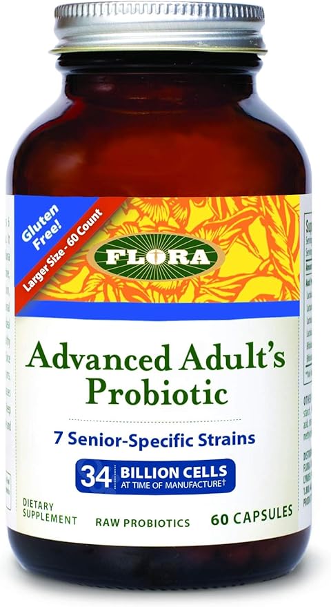 Flora Advanced Adult's Probiotic - Daily Probiotic for Ages 55 & Up - Supports Gut & Digestive Health - 34 Billion CFU - Keep Chilled - Vegetarian & Gluten-Free - 60 Capsules