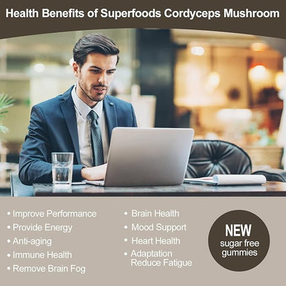 St John's Wort Gummies 500mg, Sugar Free and Cordyceps Gummies, Sugar Free 10x Blend Mushroom Gummies