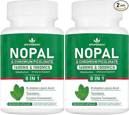 Super Nopal 1600mg, Prickly Pear Supplement with R-Alpha Lipoic Acid, Turmeric,120 Capsules (60 Servings)