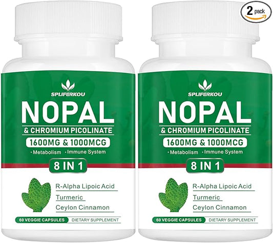 Super Nopal 1600mg, Prickly Pear Supplement with R-Alpha Lipoic Acid, Turmeric,120 Capsules (60 Servings)