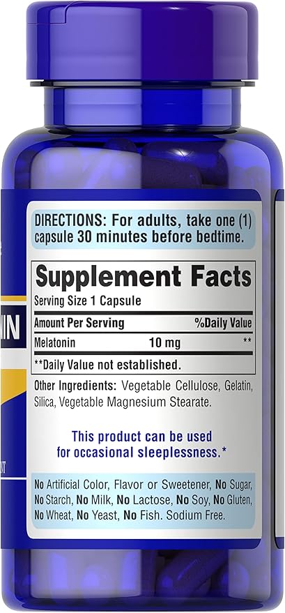 Puritan's Pride Super Strength Melatonin 10mg Rapid Release Capsules, 60-Count (Pack of 3)