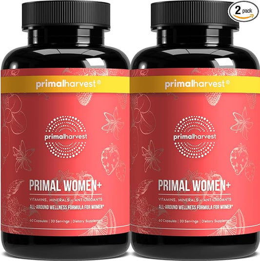 Primal Harvest Multivitamin for Women Vitamin A, Vitamin C, Vitamin D and E, Vitamin B12, B6, Biotin, Zinc Supplements, 60 Capsules (Womens 2 Pack)