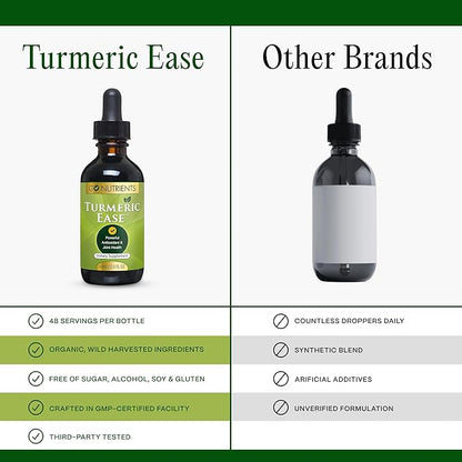 Go Nutrients Turmeric Ease - Organic Turmeric Supplement with Curcumin, Ginger & Black Pepper – Liquid Drops Extract Tincture for Quick Absorption – Supports Joint Health & Immune Defense – 2oz