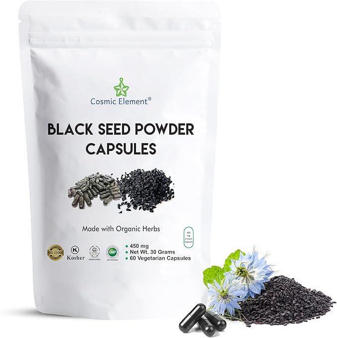 100% Pure Black Seed Powder Capsules Organic - Vegan Nigella Sativa 450mg Black Cumin Seeds per Serving- for Health - 60 Capsules