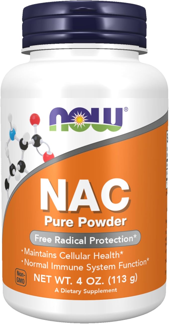 NOW Supplements, NAC (N-Acetyl Cysteine) 600 mg Pure Powder, Free Radical Protection*, Cellular Health*, Immune System Function* 4-Ounce (113 g)