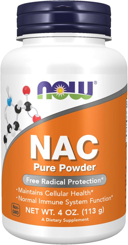 NOW Supplements, NAC (N-Acetyl Cysteine) 600 mg Pure Powder, Free Radical Protection*, Cellular Health*, Immune System Function* 4-Ounce (113 g)